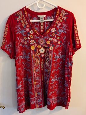 John Mark Red Embroidered Top Like New